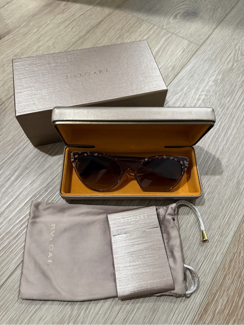 Bulgari Brown Tortoiseshell Cat-Eye Sunglasses for Women